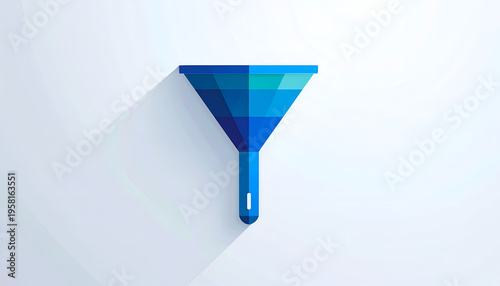 Minimalist blue funnel illustration for filtering and conversion processes in graphic design