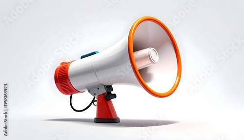 Orange and white megaphone isolated on white background for announcements and speaking