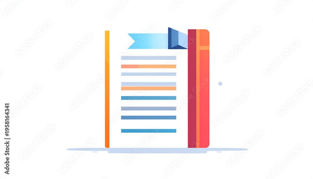 Fototapeta premium Book with bookmark icon illustration in modern flat vector style with orange and blue