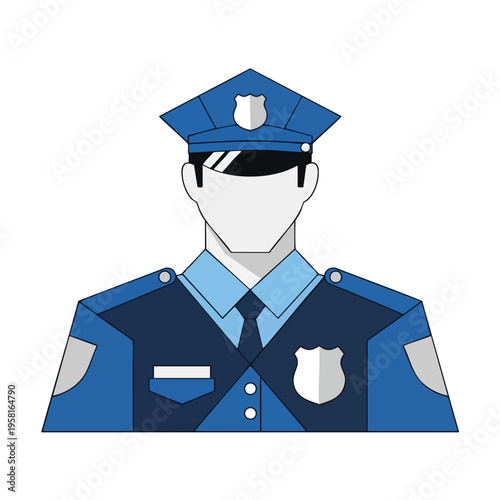 Stylized depiction of a law enforcement officer in uniform, with badge
