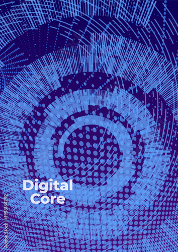 Abstract digital core background with radial data processing and technology hub concept