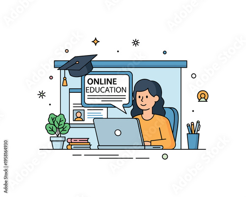 Online higher education with a student attending a virtual class on a laptop at home, illustrating accessibility, modern learning, and digital engagement.