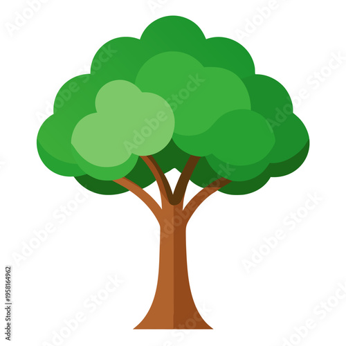 Stylized Tree Illustration with Green Leaves and Brown Trunk