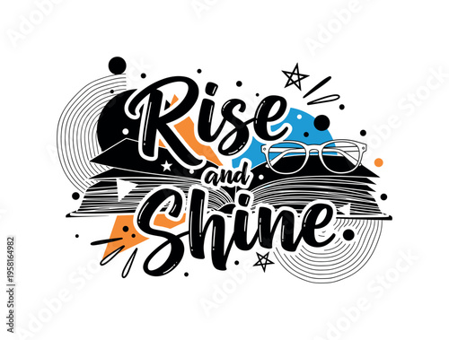 book with glasses resting on pages abstract circles lines and geometric shapes representing thoughtful reading time black and white retro book and glasses