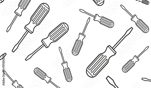 A silhouette image of various screwdrivers on a white background featuring a collection of tools in different orientations and sizes silhouette