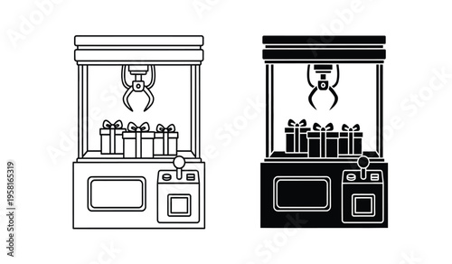 Silhouette of two claw machine game consoles side by side