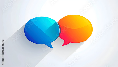 Two overlapping glossy speech bubbles in blue and orange with drop shadows