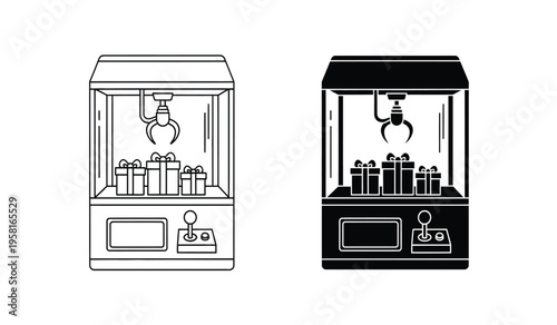 Silhouette of two classic claw machine vending game silhouette