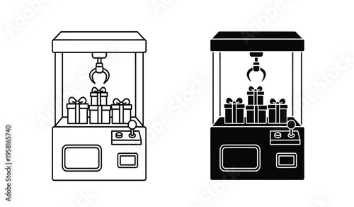 Silhouette of two classic claw machine cradles side by side