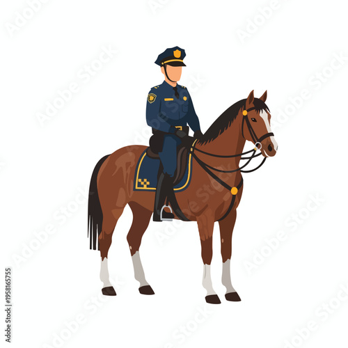 Mounted police officer in uniform on horseback