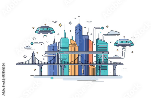 Alien metropolis with interconnected sky bridges, glowing energy lines, and hovering transport pods, highlighting futuristic design and advanced technology.