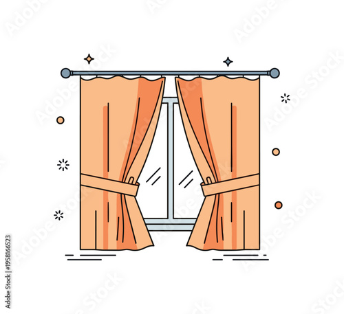 Curtains opening moment capturing two soft fabric panels drawn slightly apart revealing a minimal window behind them. Friendly domestic visual metaphor of