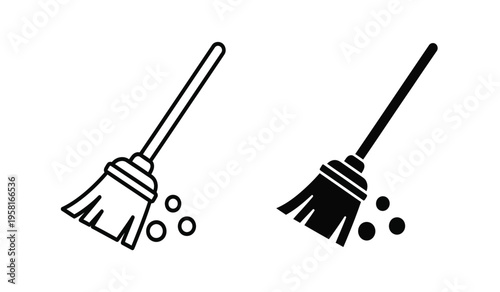 Silhouette of two brooms sweeping dust and dirt