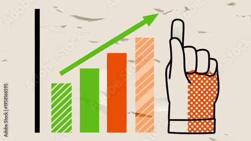 Growth and success concept with a hand pointing towards an upward trend