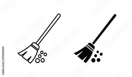 Silhouette of two brooms sweeping dust and dirt