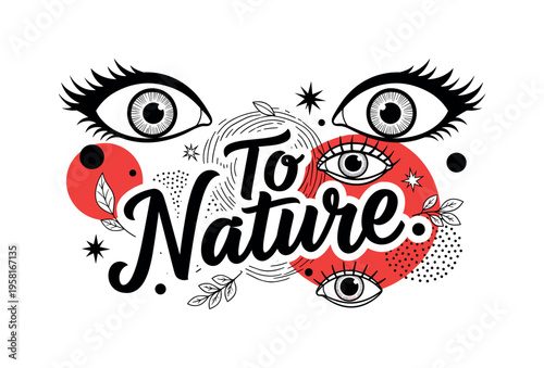 close-up of wide eyes abstract circles lines and geometric shapes representing intense fear and alertness black and white retro eyes object with white outline