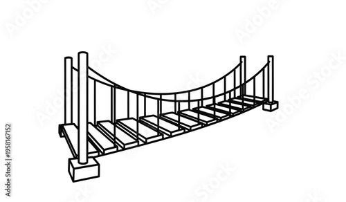 Silhouette of a suspension bridge with cables and railings in a simple line drawing style