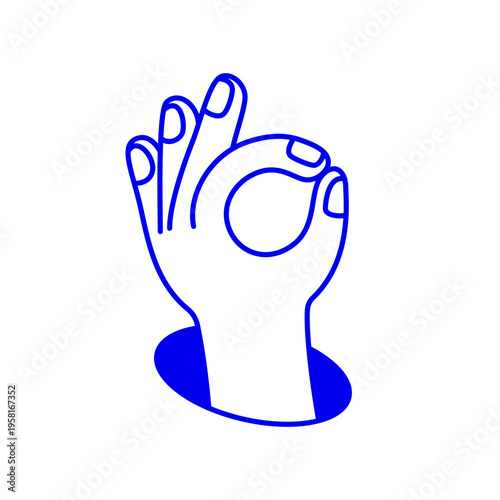 Vector hand drawn gesture, doodle sketchy illustration, hand showing ok sign, agreement, teamwork concept