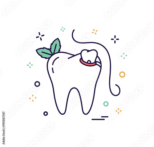 Fresh breath confidence theme showing a clean tooth silhouette with a subtle mint leaf accent and a curved floss strand, symbolizing hygiene and comfort. The