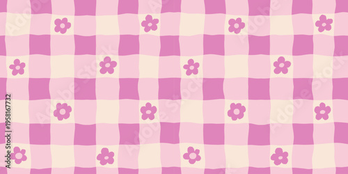 Vector hand drawn seamless pattern in simple doodle sketchy floral wavy and groovy naive style, dopamine and cottage core aesthetic