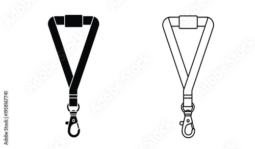Silhouette of two lanyard designs with clips and straps