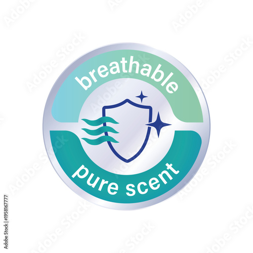 Professional breathable pure silver label flat vector design for textile hygiene and fresh fabric protection.