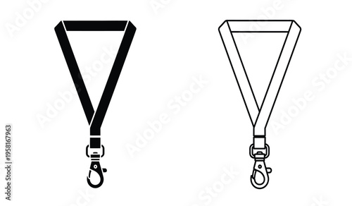 Silhouette of two lanyard designs with triangular shapes and metal clips