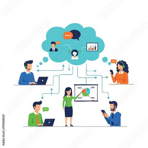 Teamwork, communication, and data presentation via digital devices and cloud