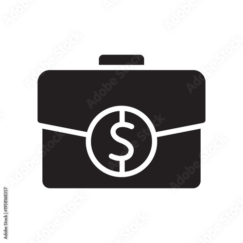 Salary Payment Briefcase Icon Vector, Business Finance Money Bag Symbol, Dollar Sign Portfolio Silhouette Illustration