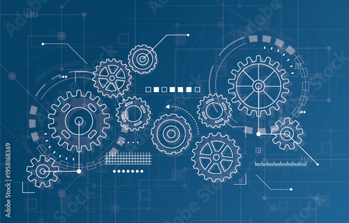 Abstract gear wheel mechanism background. Machine technology. Vector illustration