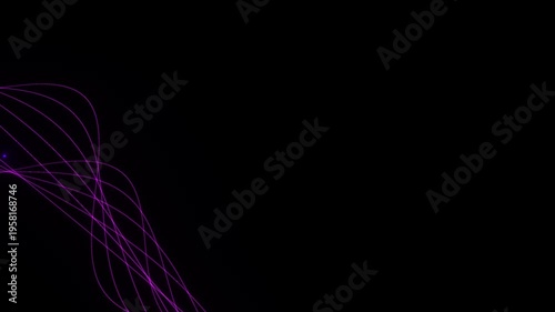Glowing Purple Particle Wave Lines Moving Horizontally on Dark Background with Large Side Copy Space, Futuristic Energy Field
