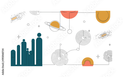 minimal echo shape rhythm seamless pattern, simple geometric forms repeating with layered echo lines circles and polygons arranged in a repeating pattern,