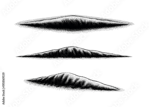 Sandy seafloor sand ridge A realistic sandy seafloor elongated sand ridge represented as a single object in three views: overhead ridge alignment view, side