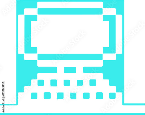 Pixel Art Computer Terminal – Retro 8-Bit Vintage Monitor and Keyboard Icon
