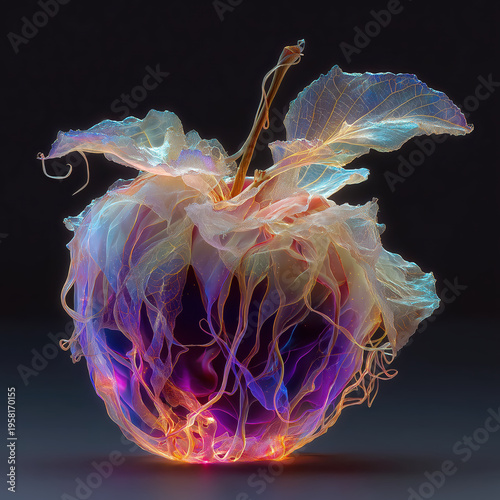 Deformed Apple with Organic Threads and Mold Texture Macro View