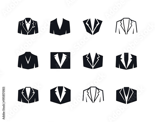 Men?s grooming and fashion. Icon set. Set Logo of Men?s grooming and fashion: men?s jacket. harmonious logo variations of the same emblematic concept, each