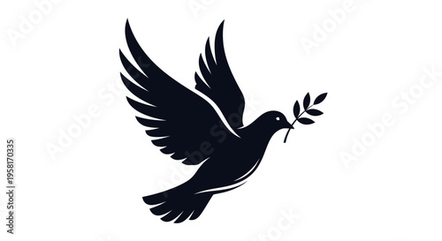 Black dove holding olive branch peace.