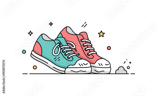 Scuffed shoes casual lifestyle a pair of well used sneakers with soft scratches and faded areas beside a small dust mark representing active movement and real