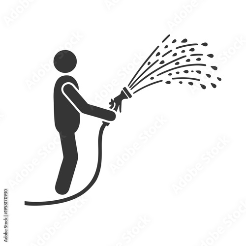 ホースで水撒きをする人物のシルエットアイコン