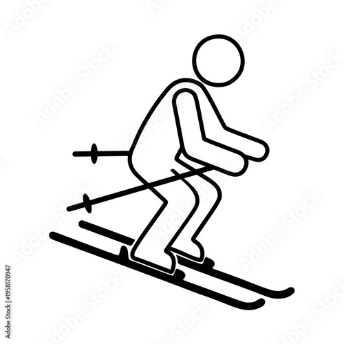 スキーをする人物のラインアイコン