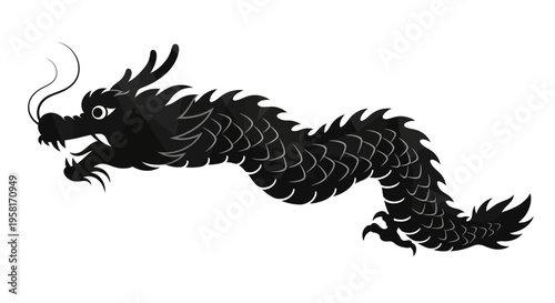 Black dragon silhouette mythical creature.