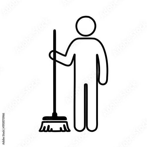 ほうきを持つ人物のラインアイコン