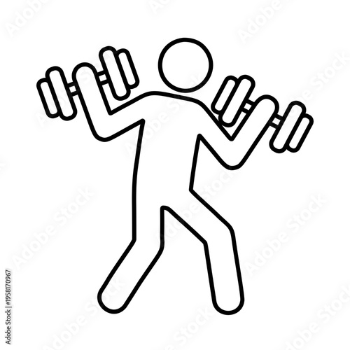 ダンベルで運動する人物のラインアイコン