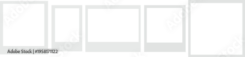 Five polaroid photos with gray frames and white backgrounds for mockup or template purposes  photo display  instant camera
