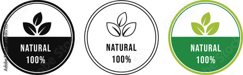 Natural product logos with leaf designs and 100 natural labels