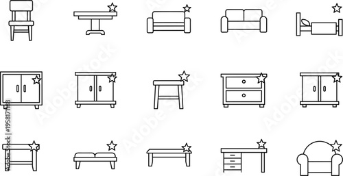 Collection of modern furniture icons with a star indicating quality or selection