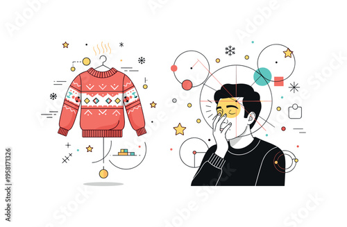 Sweater comfortable winter sweater displayed neatly with subtle decorative patterns representing cozy clothing and seasonal style. Decorative spark icons and