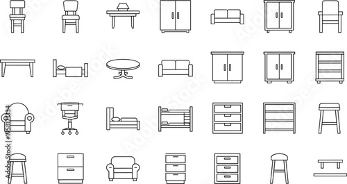 Collection of various furniture icons in a clean line art style