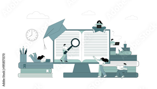 E-learning, online education at home. People receive education remotely.eps