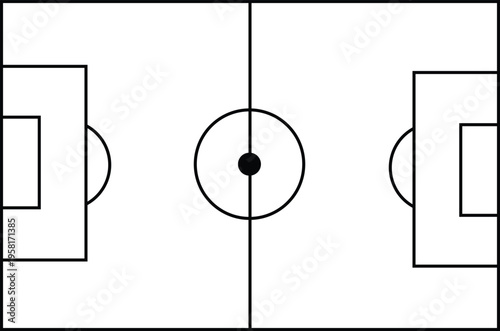 Soccer field diagram with goals and center circle lines and markings  sports illustration